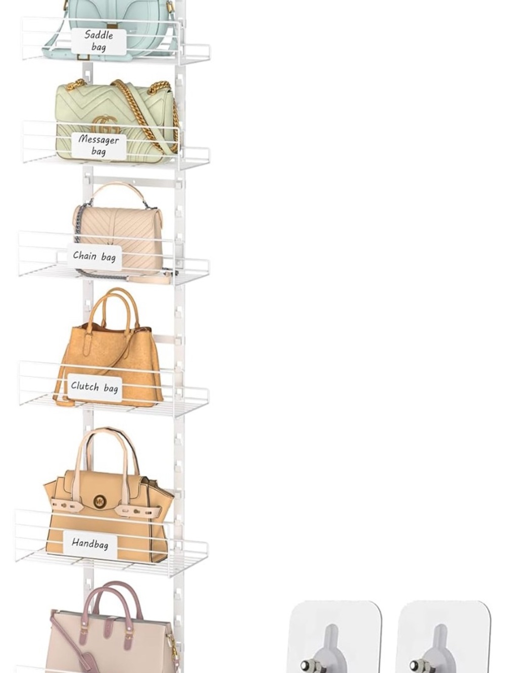 Over-the-Door White Wire Storage Baskets - 7-Tier Handbag Organizer - Picture 3 of 8